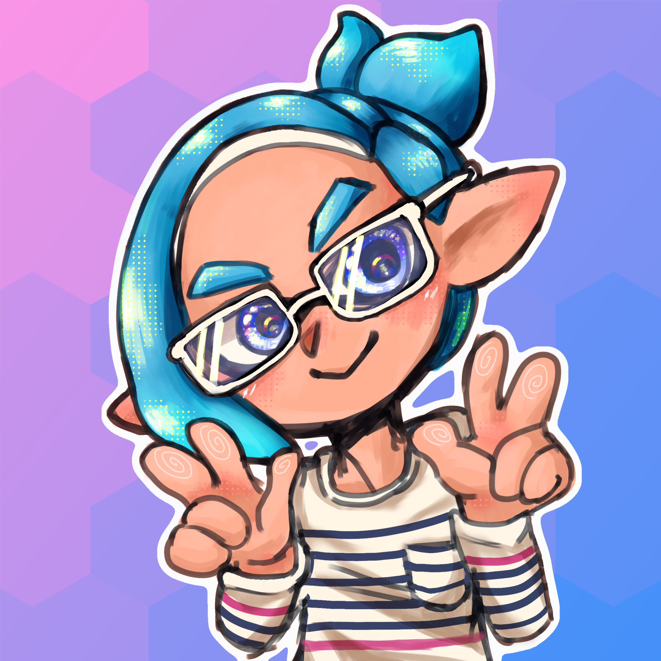 Cartoon-like art of an Inkling wearing the White Arrowbands and the White Striped LS from Splatoon.